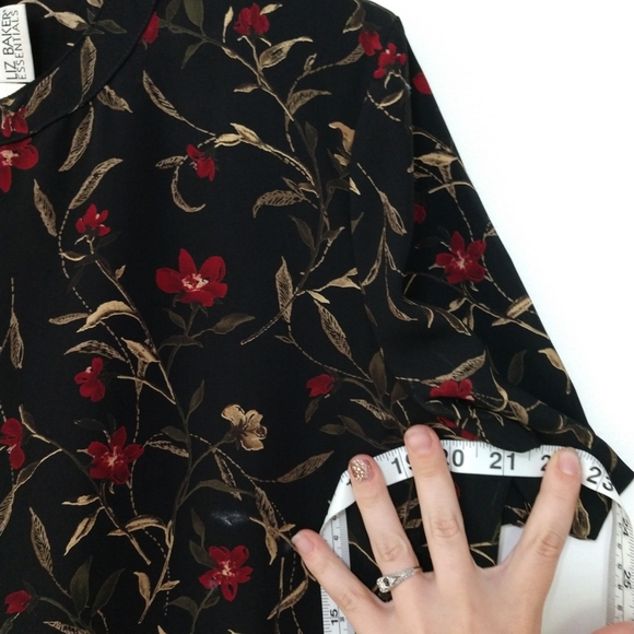 Vintage Floral Skirt Blouse Set Black Red Large - Picture 11 of 12